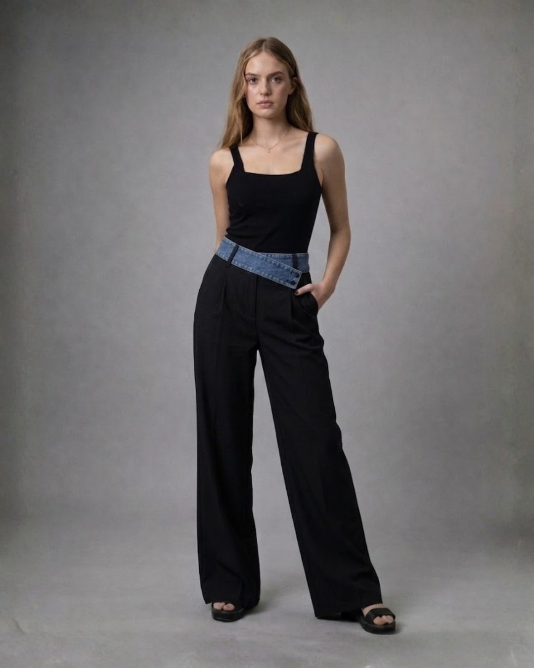 Cross-Over Denim Detail Pant